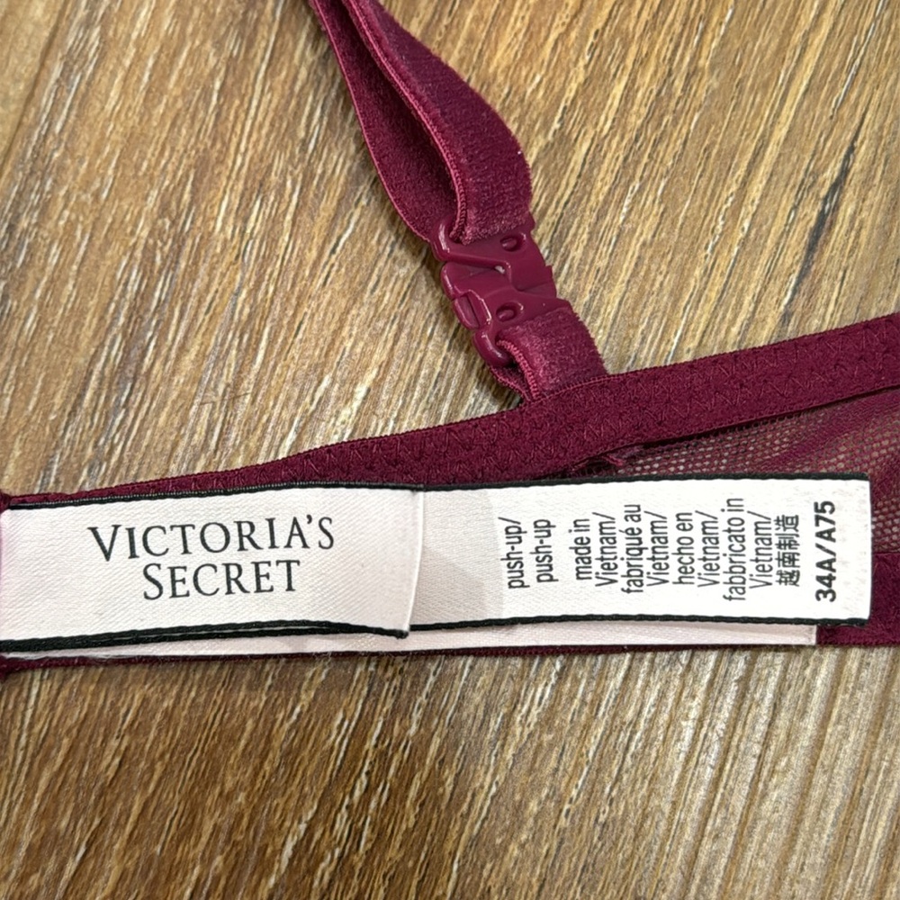 Victoria’s Secret Burgundy Sexy Plaid Lace Push Up Bra (Size: 34A) - Picture 8 of 13
